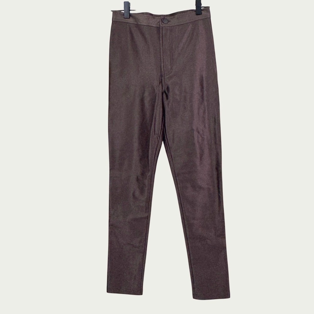 Los Angeles Apparel‎ Disco Pants S Brown High Waisted Shiny Retro Skinny Leg
